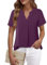 Timeson Scollo a V manica corta orlo curvo puro chiffon camicetta camicie top donna, Viola scuro., XX-Large