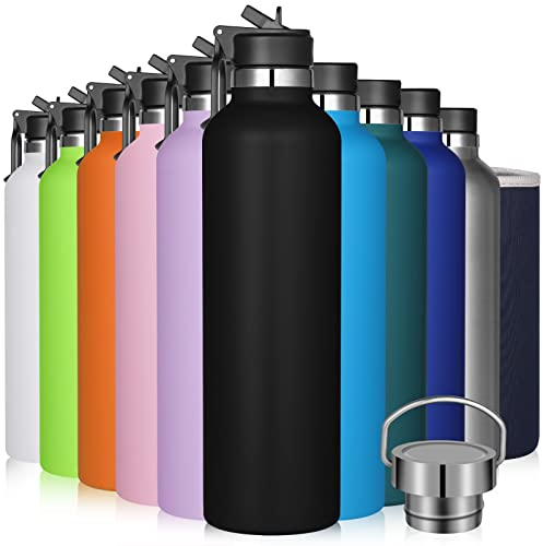 GeeRic 1L Bouteille d'eau en Acier Inoxydable Bouche Large, Bouteille d'eau en métal à Double Paroi Isotherme sous Vide, 12 Heures Chaudes et 24 Heures Froides, Noir