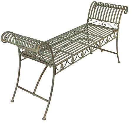 FRANK FLECHTWAREN Bank Pfauenauge, mintgrün patiniertes Metall mit trendigen Rosteffekten, romantischer Antik-Look, Maße: 142 x 41 x 66 cm, Sitzhöhe 44 cm, einfache Selbstmontage