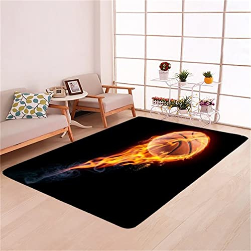 PEIHUODAN 3D Teppich im Sport-Stil Flammen Basketball Bedruckt Niedrigflor Teppich modernes Zuhause Wohnzimmer Schwarz Braun Kinder Schlafzimmer Teppich rutschfest Läufer Fußmatte (Farbe B,45x120 cm)
