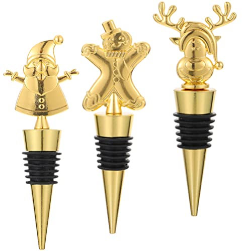 OUNONA 3 Stück Weinverschluss Hirschkopf, Weihnachten Flaschenstopfen ,Flaschenverschluss Wein Stopper Hirschgeweih Weinflaschenverschluss Stopfen Fun Ausgießer für Weinflaschen - Gold