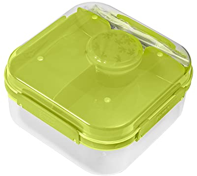 BranQ - Home essential - praktische Lunchbox 1,6l LIDO mit Besteck(Gabel und Messer) und einem Schraubverschlussbehälter für Sauce oder Nüsse, BPA-frei, perfekt für Salate und Snacks, Grün