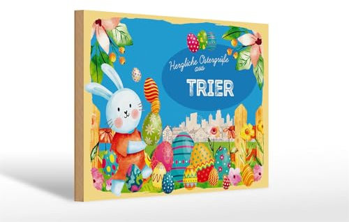 Femer Holzschild Ostern Ostergrüße 30x20cm TRIER Geschenk Deko