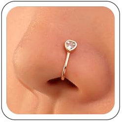 Wendalern Cristal Coeur Faux Nez Anneau Or Faux Septum Anneaux Brillant Zircon Coeur Nez Manchette Minuscule Clip En Forme De U Sur Anneau De Nez Pliable Non Piercing Nez Bijoux pour Femmes Filles