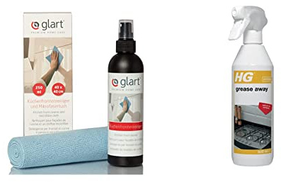 Glart Kitchen Cupboard Door Cleaner 250ml and Universal Waffle Cloth, White & HG Grease Away Cleaner, Simple and Strong Kitchen Degreaser, Removes Fat and Oil Easily - 500 ml Spray
