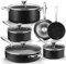 Fadware Pots and Pan Set, Induction Hob Pan Set Non-Stick, Nonstick Granite-Coated Cookware, 10-Piece Frying Pan and Saucepan Set with Lids, Suitable for All Stove Hobs, Black