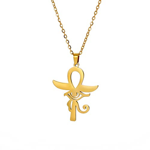 EUEAVAN Ankh Croix oeil d'Horus pendentif collier personnalisé croix égyptienne clé de vie ancienne égyptienne amulette païenne porte-bonheur religieux bijoux fille femme adolescent (Or)
