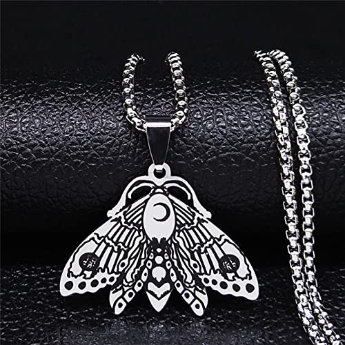 Halskette Anhänger Mond Motte Halskette Kette für Frauen Silber Farbe Mystische Luna Halskette Schmuck Schmuck Frauen Schmuck Geburtstagsgeschenke für Frauen Männer