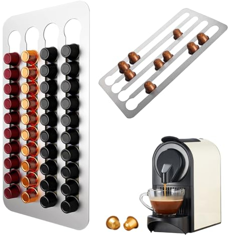Suevut Porta Capsule per Nespresso,40,5x22cm Inossidabile Porta Capsule Caffe,3M Striscia Adesiva Salvaspazio Portacapsule Dispenser, per Conservazione di 40 Capsule di Caffè
