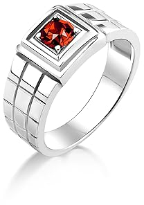BySilverStone Jewelry Solitär-Silberring Für Herren Mit Rotem Rubin Als Versprechen, Statement-Ring Aus Sterlingsilber Mit Rotem Stein Für Männer, Ehering Mit Rubin Für Männer, Schmuck Für Männer