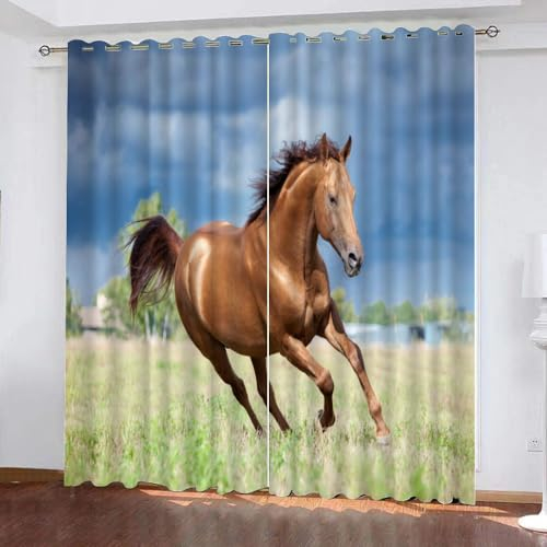 GIOVIA 3D Pferd Vorhänge Abdunkelnde mit ösen 2 Stücks Gardinen Blickdicht Verdunkelungs Tiere Pferde Kälteschutz Scheibengardinen für Junge Mädchen Schlafzimmer B 280 X H 260 cm