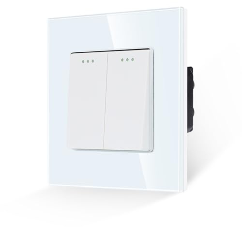 JIMEIDA Lichtschalter, 2-Gang, 1-Wege-Wippschalter, modernes Kristallglas, weißes Wandpaneel mit Phosphor-Punkten, 10 A, 250 V