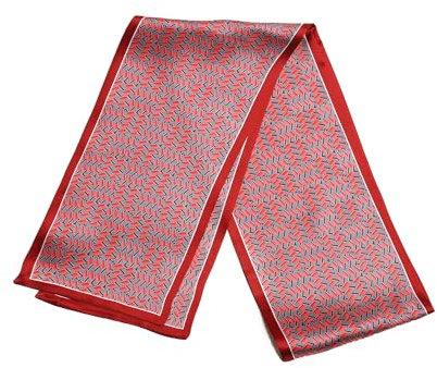 BREEZE NOUTHERLY Women's 100% Silk Scarf,Seidenschal Damen 100% Seide, Bunte Luxuriöse Schals, Rot Schwarzer Diamantstreifen-17X150