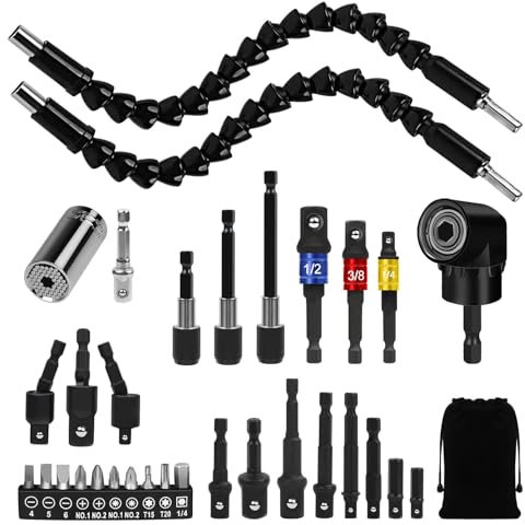 MESUADESI Flexible Drill Bit Extension Set, 22V, Bendable & 105° Right Angle Bit Extension, Drill Bit Holder Screwdriver Kit