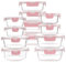 HAKEEMI 12 Pack Glass Storage Containers with Lids, Glass Meal Prep Containers Set, Airtight Food Storage Containers, Pink