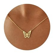 Irikdescia 14K Gold Schmetterling Anhänger Halskette, Zierliche Dünne Kette Choker Kette, Glänzende Schmetterling Halskette, Eleganter Schmuck für Damen und Mädchen