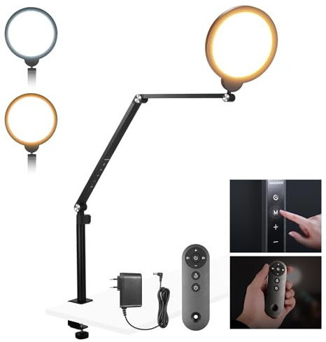 NEEWER Basis 18W 7 Tisch Ringlicht für Streaming Videokonferen Beleuchtung, 3000–6500K dimmbares Vollbild LED Kreislicht mit Gelenkarm und C Klemme für Telefon/Computer Zoom Anrufaufzeichnung, R18