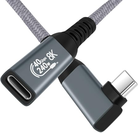 WLGQ Câble Usb4 à Angle Droit, 0,5 pied, Support Vidéo 8K, Charge 240w, Transfert De Données 40gbps, Tressé
