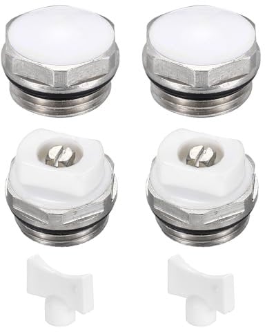 PATIKIL 2Set 1/2 BSP Male Thread Manual Radiator Air Vent Plug Valves Kits with Key, Nickel Plated Brass Plug for Radiator Heater, Silver White