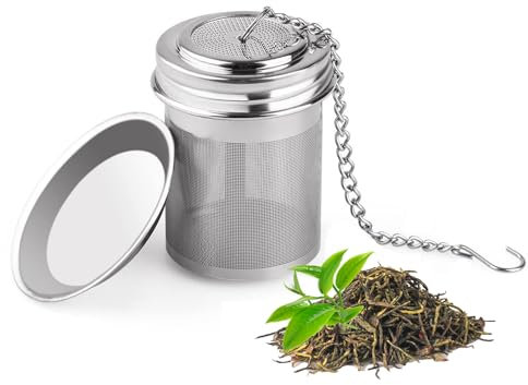 iJiZuo Stainless Steel Tea Infuser, Tea Infuser for Loose Tea, with Drip Trays and Lid, Extra Fine Mesh Tea Infuser, for Loose Leaf Tea, Herbal Tea, Mugs Teapots Spice(Diameter 3.8cm)