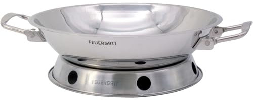 FEUERGOTT Wok Pfanne Edelstahl Ø 30 cm inkl. Wokring - mit abklappbaren Griffen, runder Boden, spülmaschinengeeignet, für Grill, Gasherd, Induktion