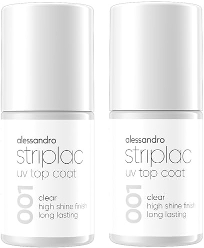 alessandro Striplac UV-Top Coat Clear Bundle - 2x 6,5ml - Glänzende, Kratzfeste Nägel bis zu 15 Tage - Mit & ohne Farbe Anwendbar - Schonende Abziehtechnologie - Vegan - Transparent