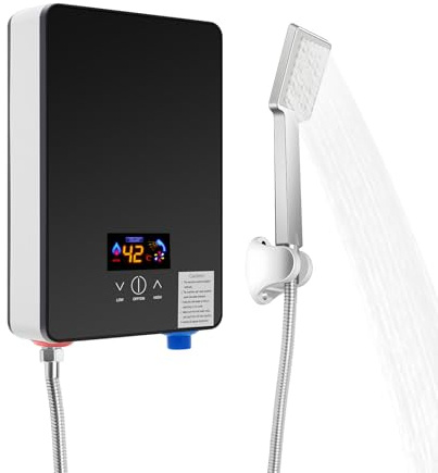 Minicalentador de agua eléctrico para ducha, 6500 W, 220 V, con pantalla digital, resistencia al agua IPX4, tamaño compacto, calefacción instantánea, incluye cabezal de ducha