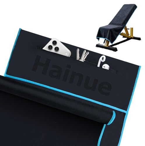 Hainue Gym Handtuch,120x50cm Fitness Handtuch aus Mikrofaser,Anti-Rutsch Fitnesshandtuch Schnelltrocknend mit Reißverschlusstasche,für Fitnessstudio Yoga Outdoor und Training (Dunkelgrau/Blau)