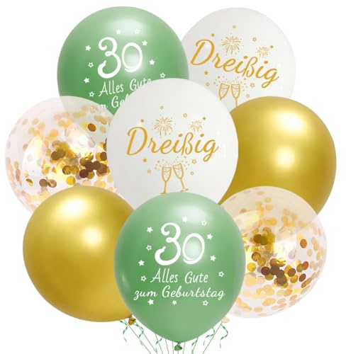 Luftballons 30. Jahre Geburtstag ，Deko 30. Geburtstags Mann Frauen. Enthält 20 salbeigrüne Gold Luftballons – perfekt für die 30. Geburtstagsdekoration