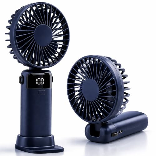 Kryolithm Ventilateur à main portable mini ventilateur de poche avec batterie rechargeable USB C 5 vitesses aérothérapie pliable ventilateur de main pour extérieur, voyages, bureau – bleu foncé
