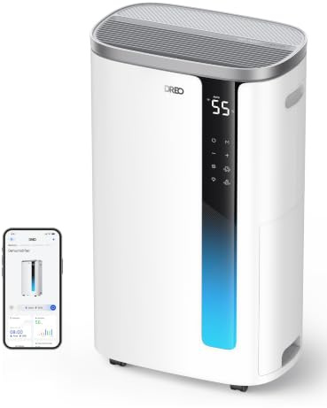 Deumidificatore intelligente DREO per camera da letto, bagno, cantina, 80 ㎡ | Deumidificatore silenzioso, 42 dB. 30 L/24 h, serbatoio da 7 L, controllo automatico dell'umidità, 3 velocità, timer