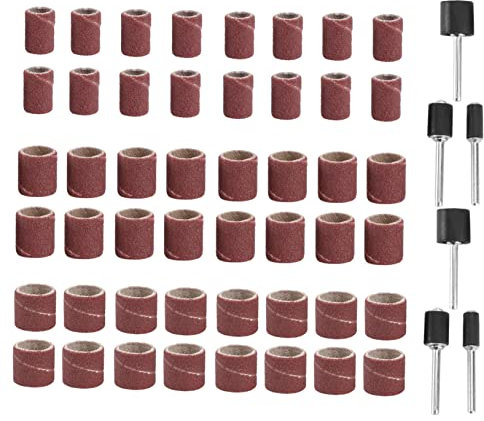 BESTOMZ 66 Stück Schleifhülsen Schleifzylinder, Körnung 80, mit Futter-Set für Schleiftrommel Pediküre, Maniküre, Proxxon Foredom, Drehwerkzeuge.