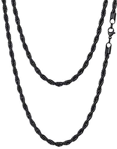FOCALOOK Long Black Chain for Men 30inch 3mm Thick Heavy Twist Rope Chain Neck Jewelry for Father