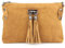 Made in Italy Damen Leder Clutch Tasche Messenger Bag Henkeltasche Wildleder Handtasche Umhängetasche Ledertasche Schultertasche Beuteltasche Fransen Cross-Over Cognac