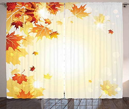 ABAKUHAUS Herbst Rustikaler Gardine, Fliegen Ahornblätter, Schlafzimmer Kräuselband Vorhang mit Schlaufen und Haken, 280 x 245 cm, Orange Senf