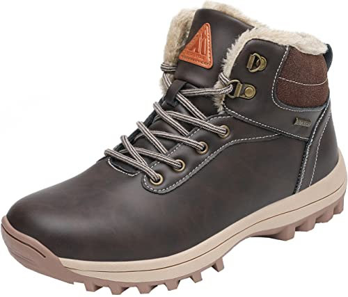 Mishansha Scarponcino Uomo Donna Stivaletti Invernale Impermeabili Stivali Piatti Scarpe da Neve con Calda Foderata - Comode Leggeri Antiscivolo, Marrone Cedro, 44 EU