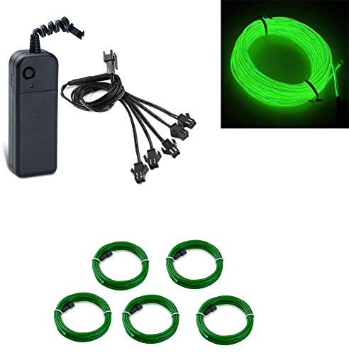 Kmruazre EL Wire, 3 Lichtmodi Neonlicht Tragbare Batteriebetriebene Elektrolumineszenzdraht Pack Treiber Hohe Helligkeit für Weihnachten Party Dekoration Hochzeit Pub (5x1 meter) (Grün)