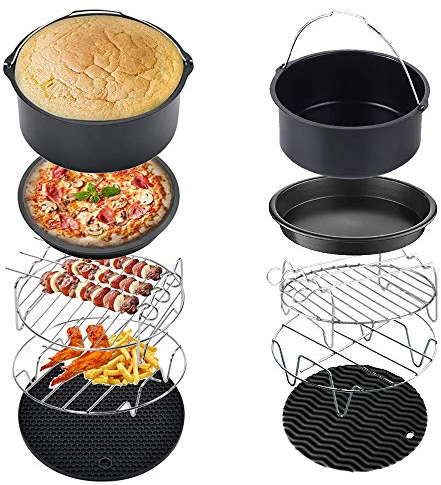 PopHMN Accesorios para freidoras de Aire, 5PCS 18CM Pizza Dish Cake Barrel Air Fryer Rack con Almohadilla Aislante Adecuado para Air Fryer Accesorios