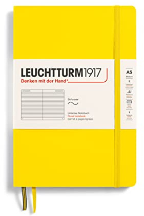 LEUCHTTURM1917 362836 Notebook Medium (A5), Soft Cover, 123 Numbered Pages, Lemon, Lined