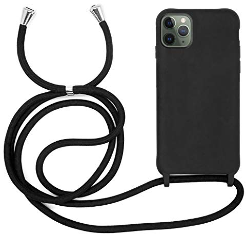 MyGadget Strap Case for Apple iPhone 11 Pro Max - Crossbody Phone Cover - TPU Silicone Case with Neck Holder - Cord Lanyard Carrier with Rope in Black