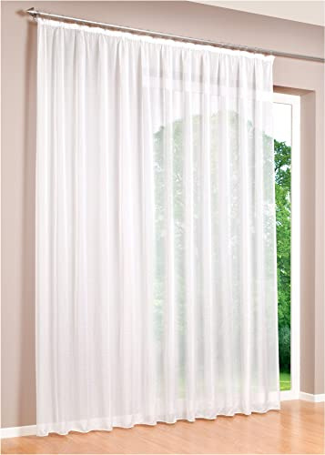 deco home | Gardinen Store Voile Vorhang mit Kräuselband, transparent Weiß, in verschiedenen Größen (270, 450)