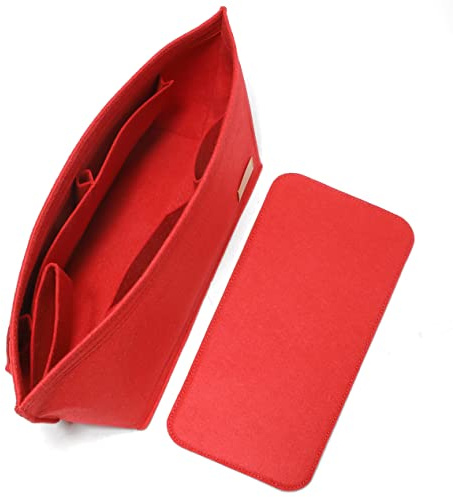 Doxo Geldbörsen-Organizer-Einsatz, Filztasche, passend für L Speedy 35, Neverfull PM & Base Shaper, 2-teiliges Set (Medium, Rot-Kombination)