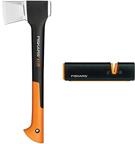 Fiskars Spaltaxt, Inklusive Klingen- und Transportschutz,: 44 cm, Antihaftbeschichtet & Axt- und Messerschärfer, Keramik- Schleifkopf/Gehäuse aus glasfaserverstärktem Kunststoff, Schwarz/Orange