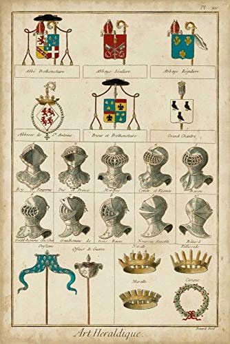Bild auf gerollter Leinwand, Kunstdruck Heraldique I Vintage-Kollektion, vertikaler Kunstdruck, Heimbüro, Heraldische Wappen, Ritter, Leinwand, Kunstdruck, 35_X_23_in