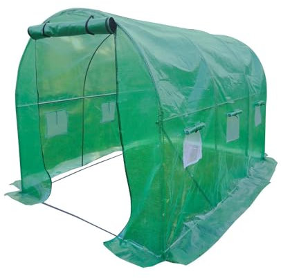 Oxeo Serre de Jardin Tunnel 6m²- bâche armée renforcé 3 x 2 x 2m - Structure Acier - Porte zippée - 6 fenêtres - pour Toutes Saisons