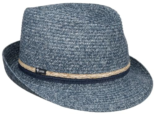 Lipodo Januco Trilby Strohhut - Fedora-Stil - Italienischer Sommerhut mit Charme für Damen und Herren - Frühjahr/Sommer blau-meliert L (58-59 cm)