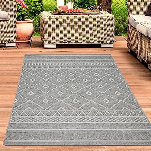 CARPETIA Sisal Teppich Indoor & Outdoor Terrasse Balkon Wohnzimmer Küche Zickzack Rauten Design in grau Größe 67x180 cm