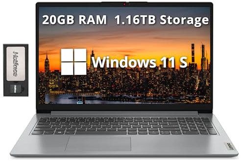 Lenovo IdeaPad 1 15.6 HD Laptop, Intel Pentium Silver N6000, 20GB RAM, 1.16TB Storage (1TB SSD+160GB Docking Station Set), Intel UHD Graphics, Num Pad, Webcam, 1 Year Office 365, Win 11 S, Gray