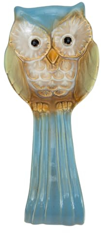 YARNOW Owl Spoon Rest Ceramic Ladle Holder Utensil Rester for Stove Top Kitchen Counter Cooking Utensil and Ladle Rest Holder Dining Table Decoration Blue