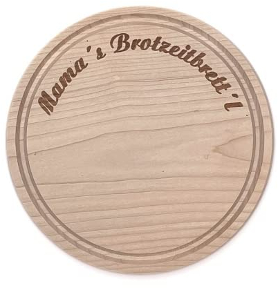 Brink Holzspielzeug Frühstücksbrett Mamas Brotzeitbrett'l - personalisiert Brett rund mit Rille - mit Gravur personalisiertes Brett Ahorn
